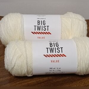 Big Twist Acrylic Yarn in Ivory 2 NEW Skeins